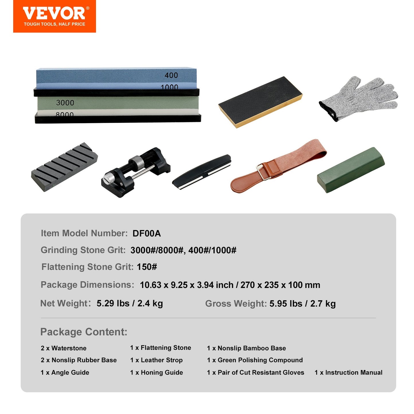 VEVOR Whetstone Knife Sharpening Kit, 2 Dual-Sided Grit Whetstones 400/1000 3000/8000,