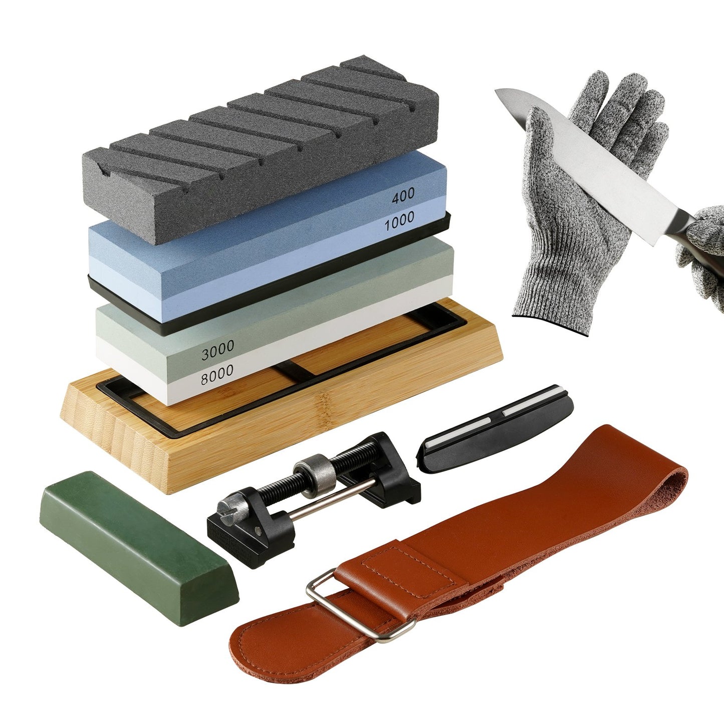 VEVOR Whetstone Knife Sharpening Kit, 2 Dual-Sided Grit Whetstones 400/1000 3000/8000,