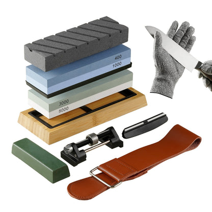 Comprehensive Knife Sharpening Kit with Dual Grit Whetstones and Accessories