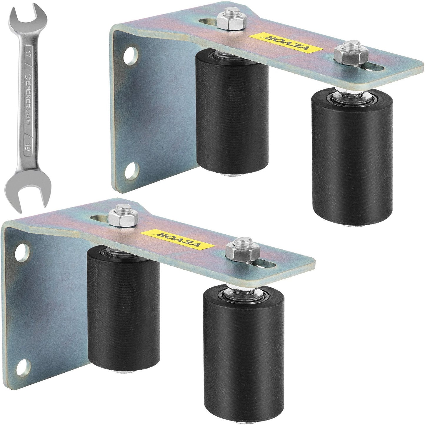 VEVOR Gate Roller Guide Gate Roller w/90° Bracket 3” Black Nylon Roller-2Pack