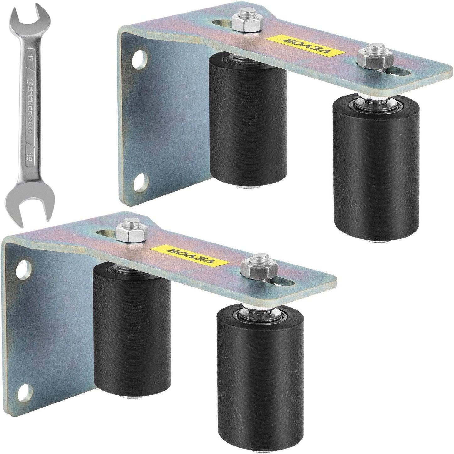 Adjustable Gate Roller Guide with 90° Bracket, 7.62 cm Black Nylon, 2 Pack
