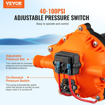 High-Pressure Water Pump, 20.8 LPM, 4.8 Bar, Self-Priming for RV & Marine Use