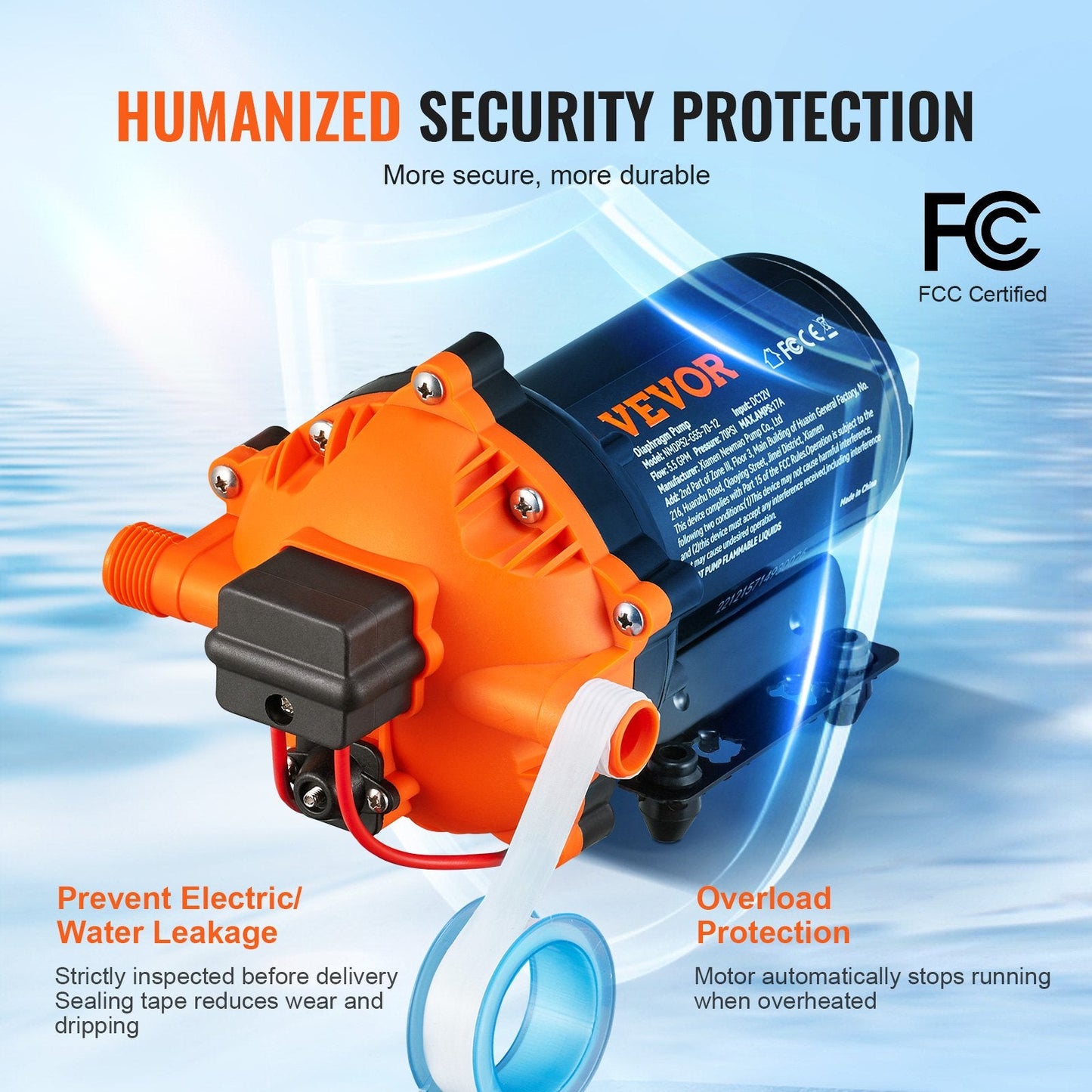High-Pressure Water Pump, 20.8 LPM, 4.8 Bar, Self-Priming for RV & Marine Use