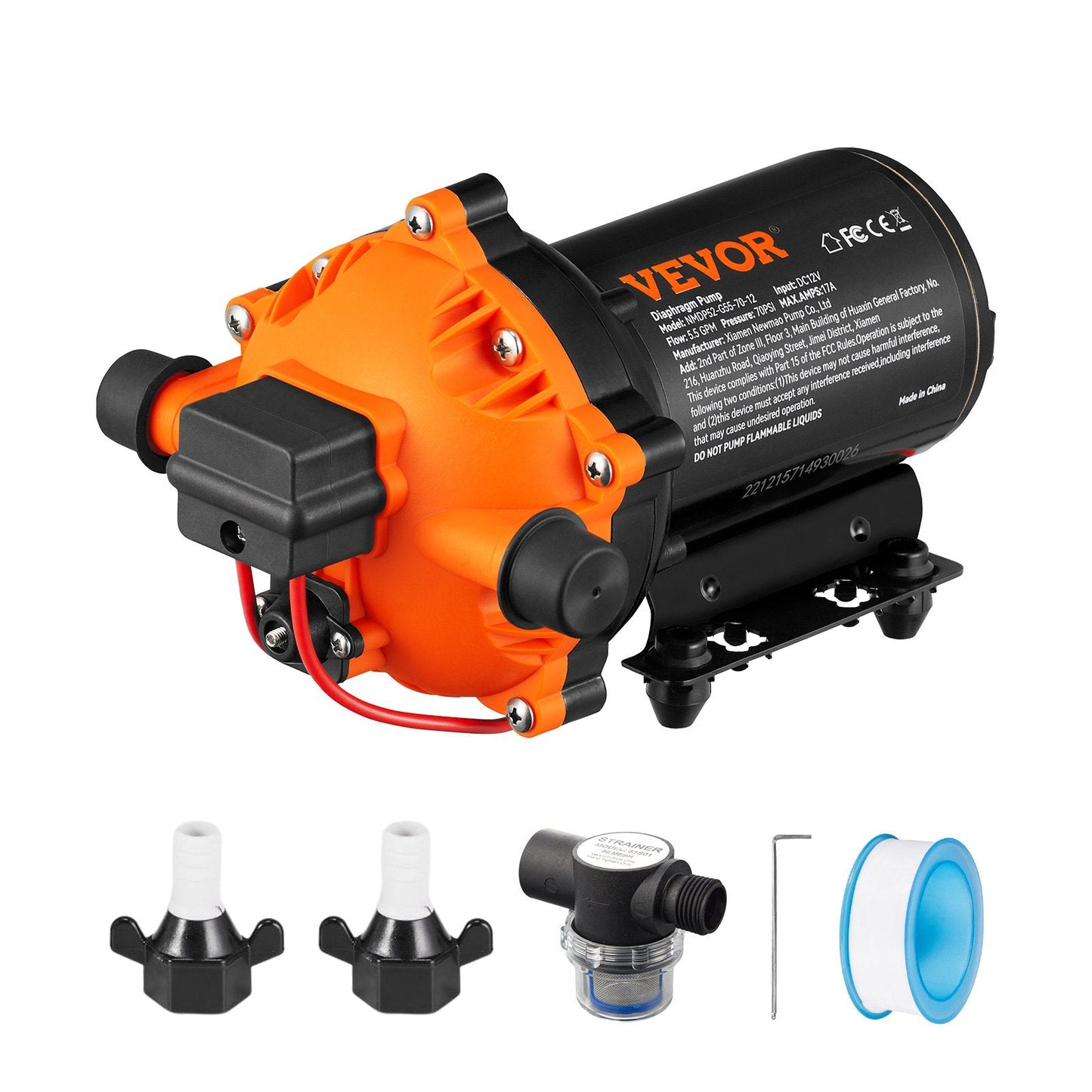 High-Pressure Water Pump, 20.8 LPM, 4.8 Bar, Self-Priming for RV & Marine Use