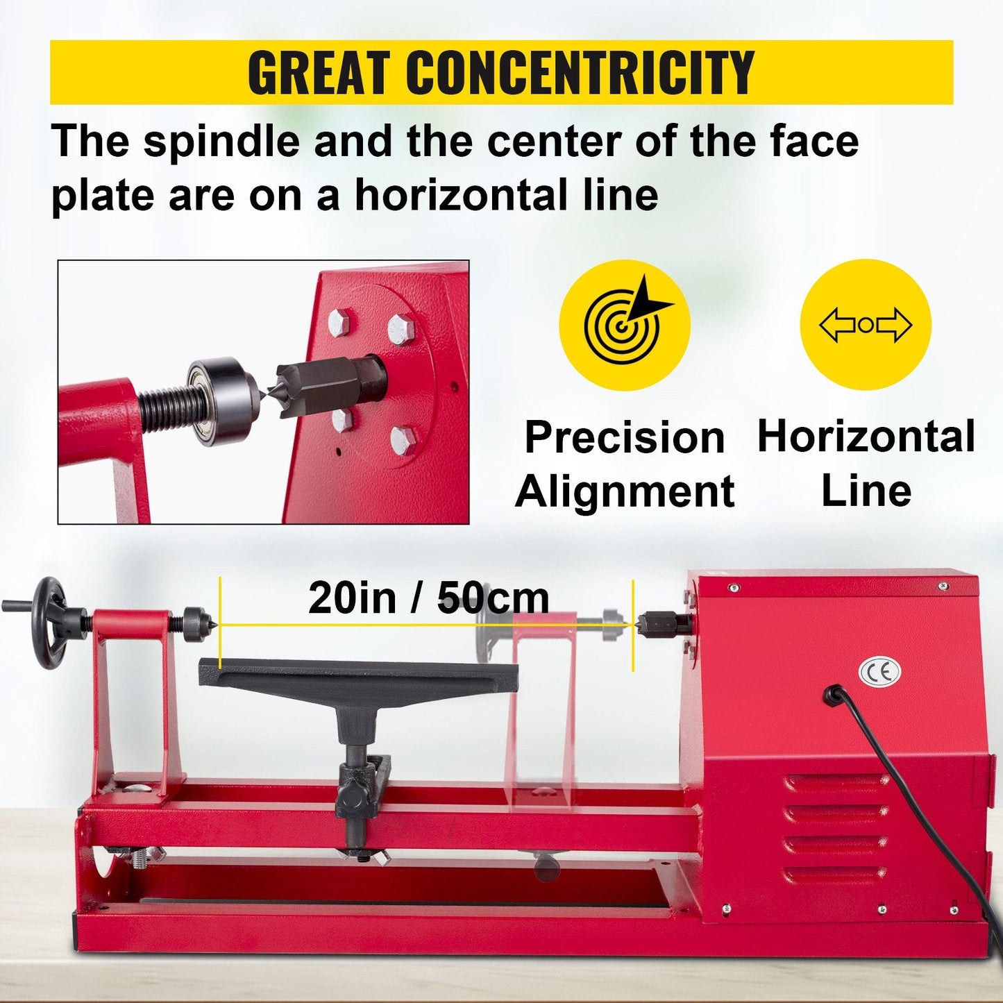 Benchtop Wood Lathe 0.35m x 0.5m, 4-Speed 400W, Includes Chisels & Wrenches