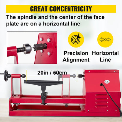 Benchtop Wood Lathe 0.35m x 0.5m, 4-Speed 400W, Includes Chisels & Wrenches