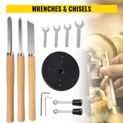 Benchtop Wood Lathe 0.35m x 0.5m, 4-Speed 400W, Includes Chisels & Wrenches