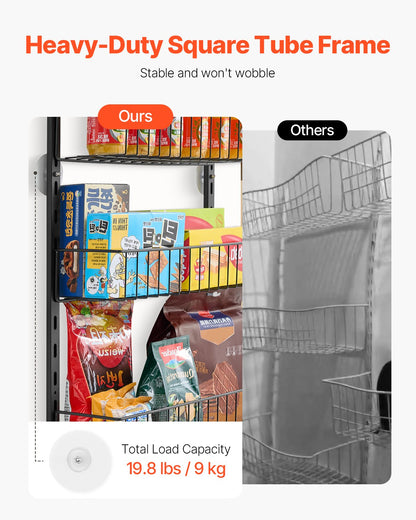 Over the Door Pantry Organizer, 6-Tier Pantry Organization and Storage, Heavy-Duty Steel Hanging Spice Rack, Adjustable Wall Seasoning Shelves, for Home Kitchen Laundry Room Bathroom, Black
