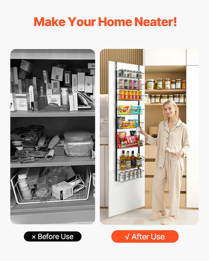 Over the Door Pantry Organizer, 8-Tier Pantry Organization and Storage, Heavy-Duty Steel Hanging Spice Rack, Adjustable Wall Seasoning Shelves, for Home Kitchen Laundry Room Bathroom, Black