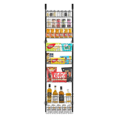 Over the Door Pantry Organizer, 8-Tier Pantry Organization and Storage, Heavy-Duty Steel Hanging Spice Rack, Adjustable Wall Seasoning Shelves, for Home Kitchen Laundry Room Bathroom, Black