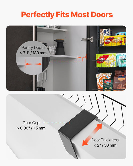 Over the Door Pantry Organizer, 9-Tier Pantry Organization and Storage, Heavy-Duty Steel Hanging Spice Rack, Adjustable Wall Seasoning Shelves, for Home Kitchen Laundry Room Bathroom, Black