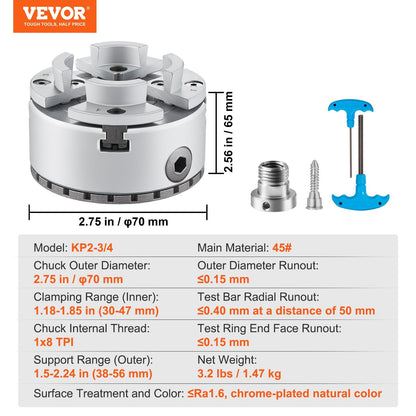 4-Jaw 70mm Lathe Chuck for Precision Machining, Self-Centering Tool