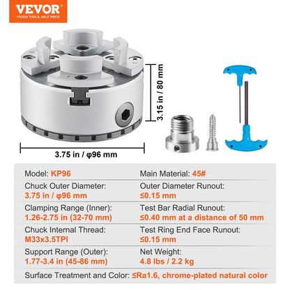 Precision 4-Jaw 96 mm Lathe Chuck for Versatile Machining and Grinding