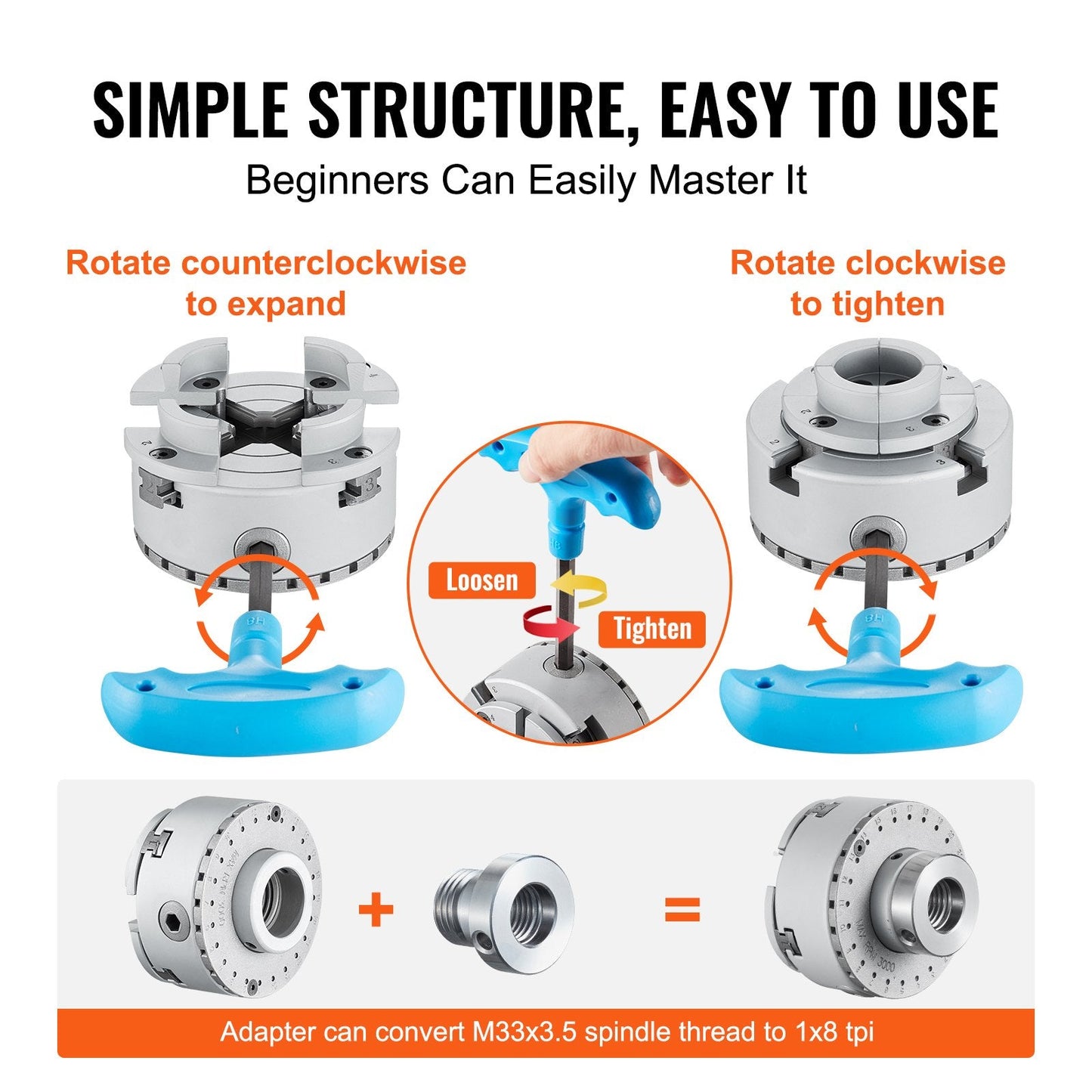 96 mm 4-Jaw Lathe Chuck, Self-Centering Tool for Precision Machining