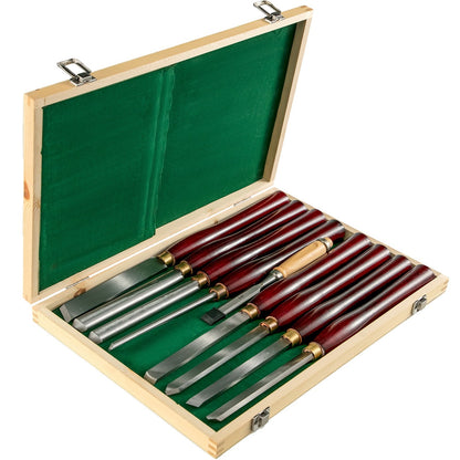 8-Piece HSS Wood Lathe Chisel Set with Wooden Case for Carving and Turning