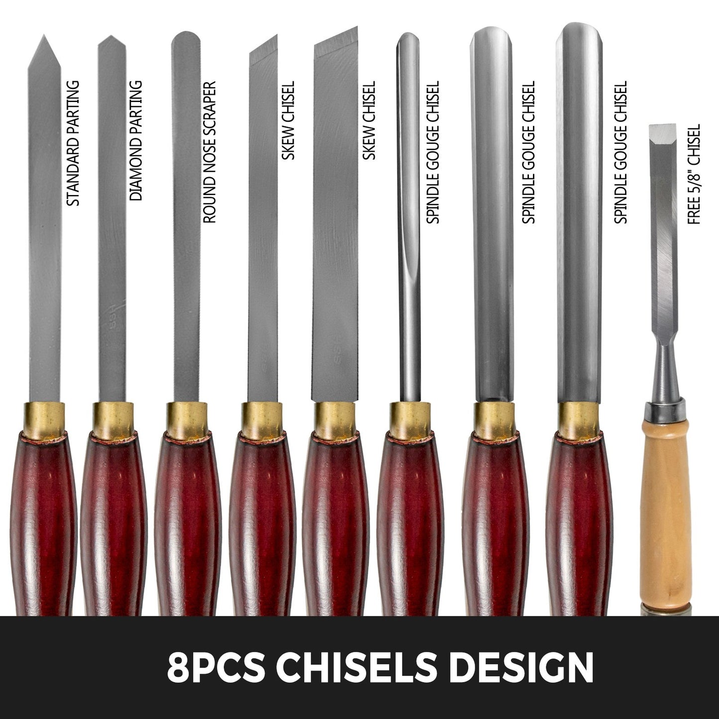 VEVOR Woodworking Lathe Chisel Set 8 Piece Set Lathe Chisel HSS Steel Blades Wood