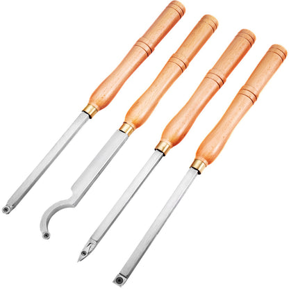 4-Piece Carbide Wood Turning Tool Set with Beech Handles for Lathe Crafting