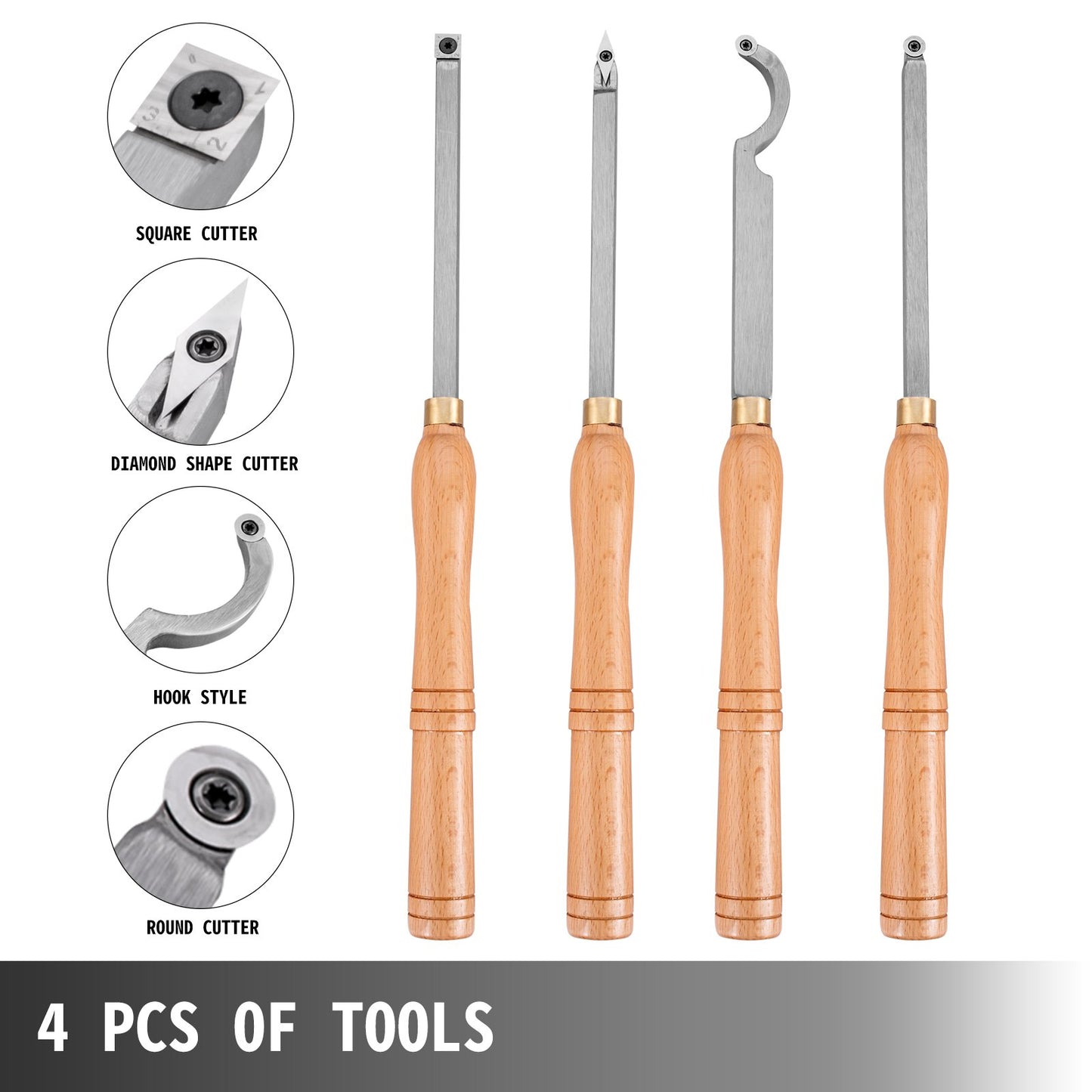 VEVOR Wood Turning Tools for Lathe 4 PCS Set, Carbide Lathe Tools with Diamond Shape,