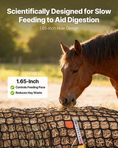 Round Bale Hay Net, 1.5 x 1.5 x 1.5 m, 42 x 42 mm Holes, PE Material, Knotless Design, with Self-Locking Zip Ties, Needle Shuttle, and Repair Twine, Slow Feeder Round Bale Net for Horses