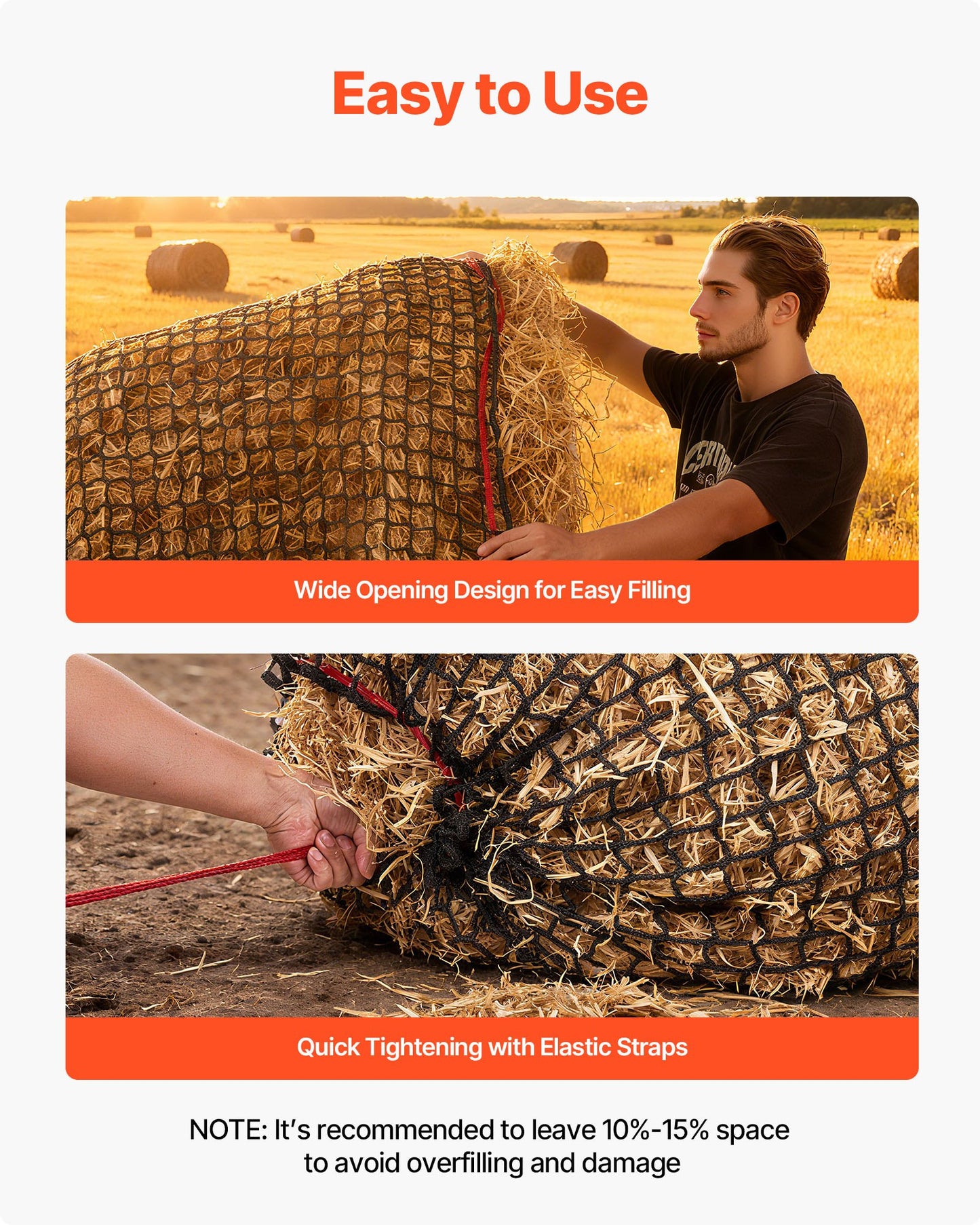 Round Bale Hay Net, 1.5 x 1.5 x 1.5 m, 42 x 42 mm Holes, PE Material, Knotless Design, with Self-Locking Zip Ties, Needle Shuttle, and Repair Twine, Slow Feeder Round Bale Net for Horses