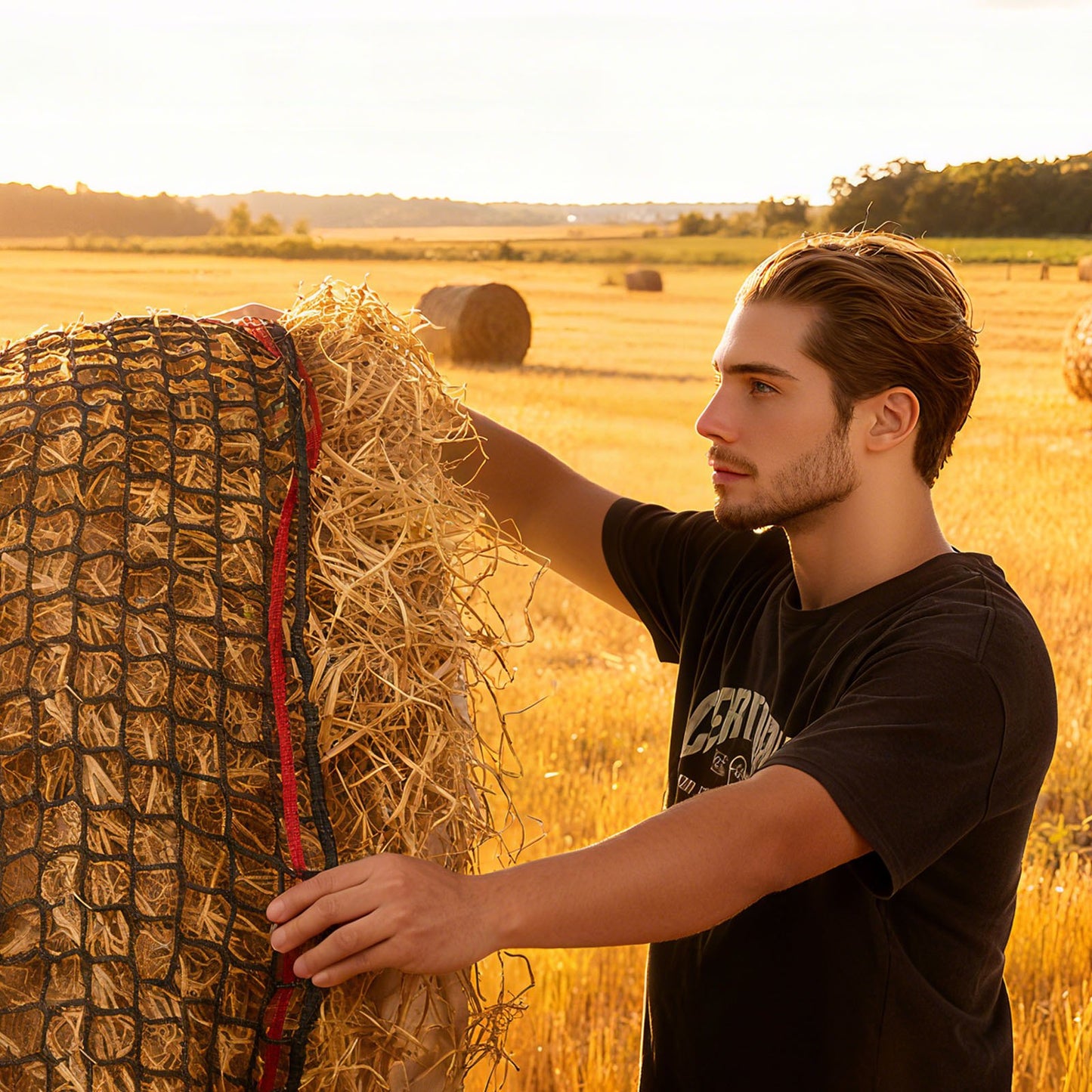 Round Bale Hay Net, 1.5 x 1.5 x 1.5 m, 42 x 42 mm Holes, PE Material, Knotless Design, with Self-Locking Zip Ties, Needle Shuttle, and Repair Twine, Slow Feeder Round Bale Net for Horses