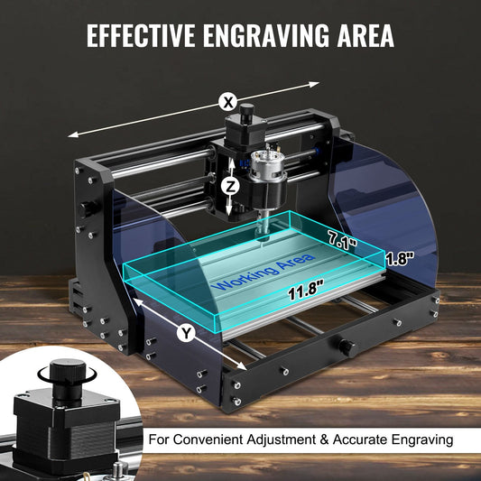 CNC Router & Laser Engraver, 3 Axis, 2.5W, GRBL Control, 30x18x4.5 cm Area
