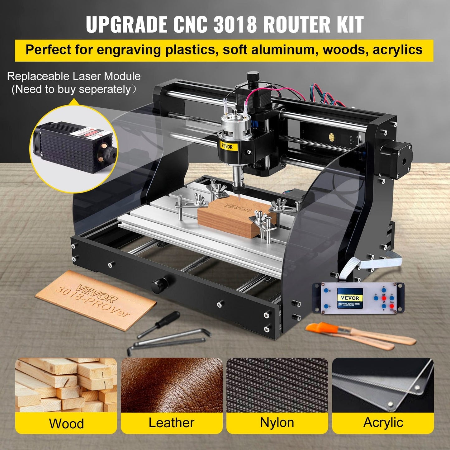 Mini CNC 3018 Pro Milling & Engraving Machine, 30 x 18 x 4.5 cm, 10000 RPM