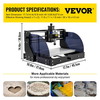 Mini CNC 3018 Pro Milling & Engraving Machine, 30 x 18 x 4.5 cm, 10000 RPM