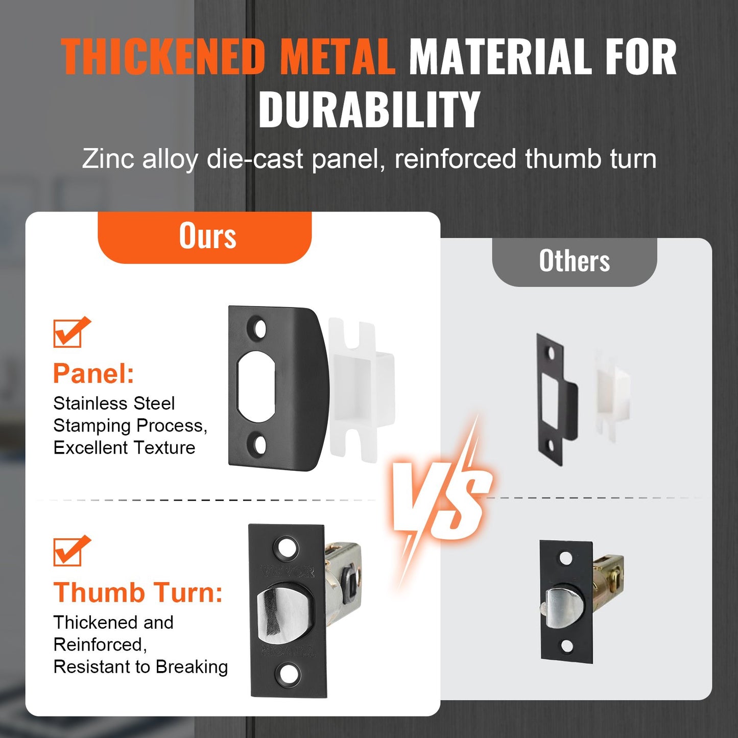 Front Door Handle, Square Entry Handle Set with Lever, No Lock, Adjustable Hole Space, Zinc Alloy Die-Casting, Reversible for Right and Left Handed Entrance and Front Doors, Matte Black