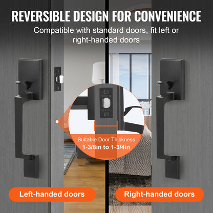 Front Door Handle, Square Entry Handle Set with Lever, No Lock, Adjustable Hole Space, Zinc Alloy Die-Casting, Reversible for Right and Left Handed Entrance and Front Doors, Matte Black