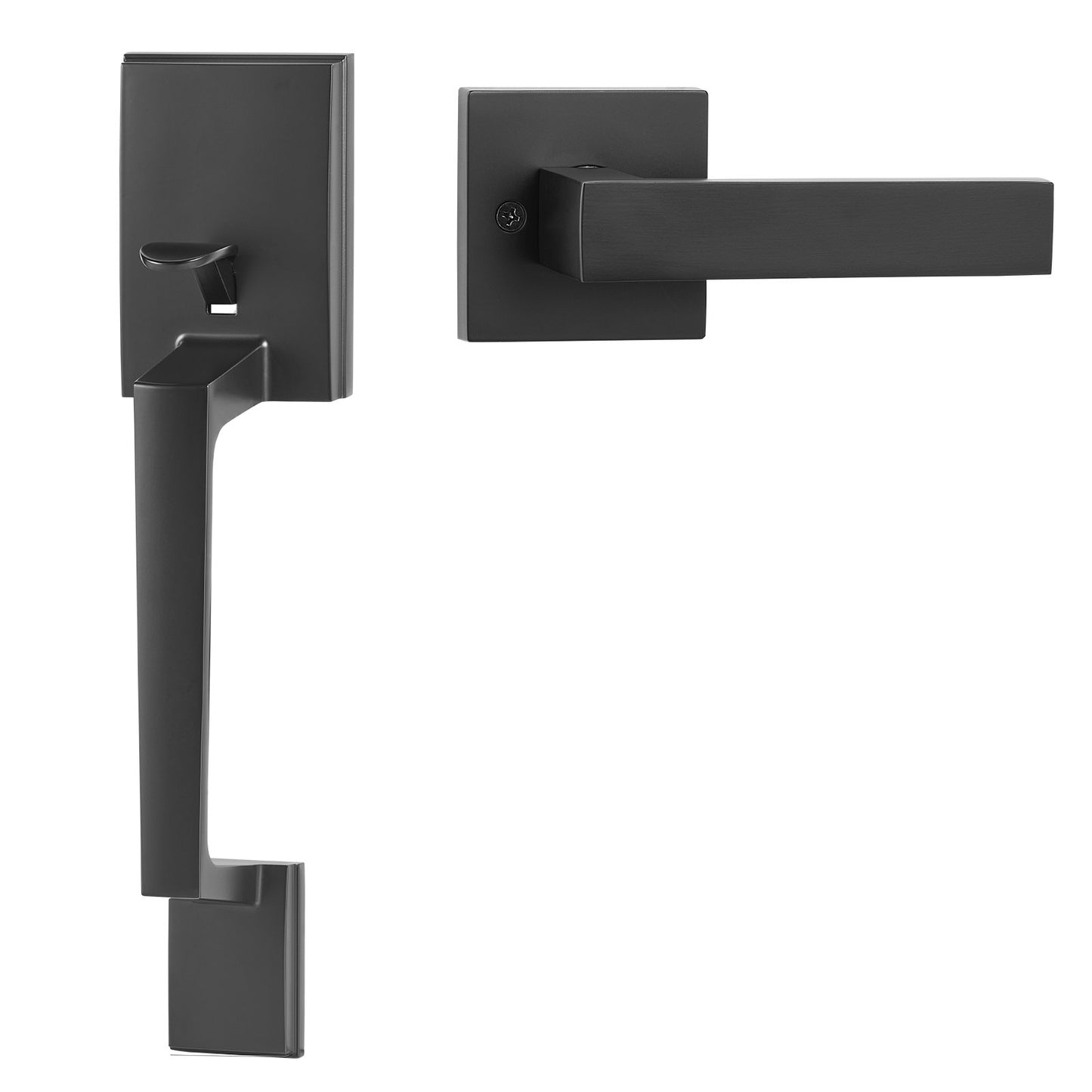 Front Door Handle, Square Entry Handle Set with Lever, No Lock, Adjustable Hole Space, Zinc Alloy Die-Casting, Reversible for Right and Left Handed Entrance and Front Doors, Matte Black