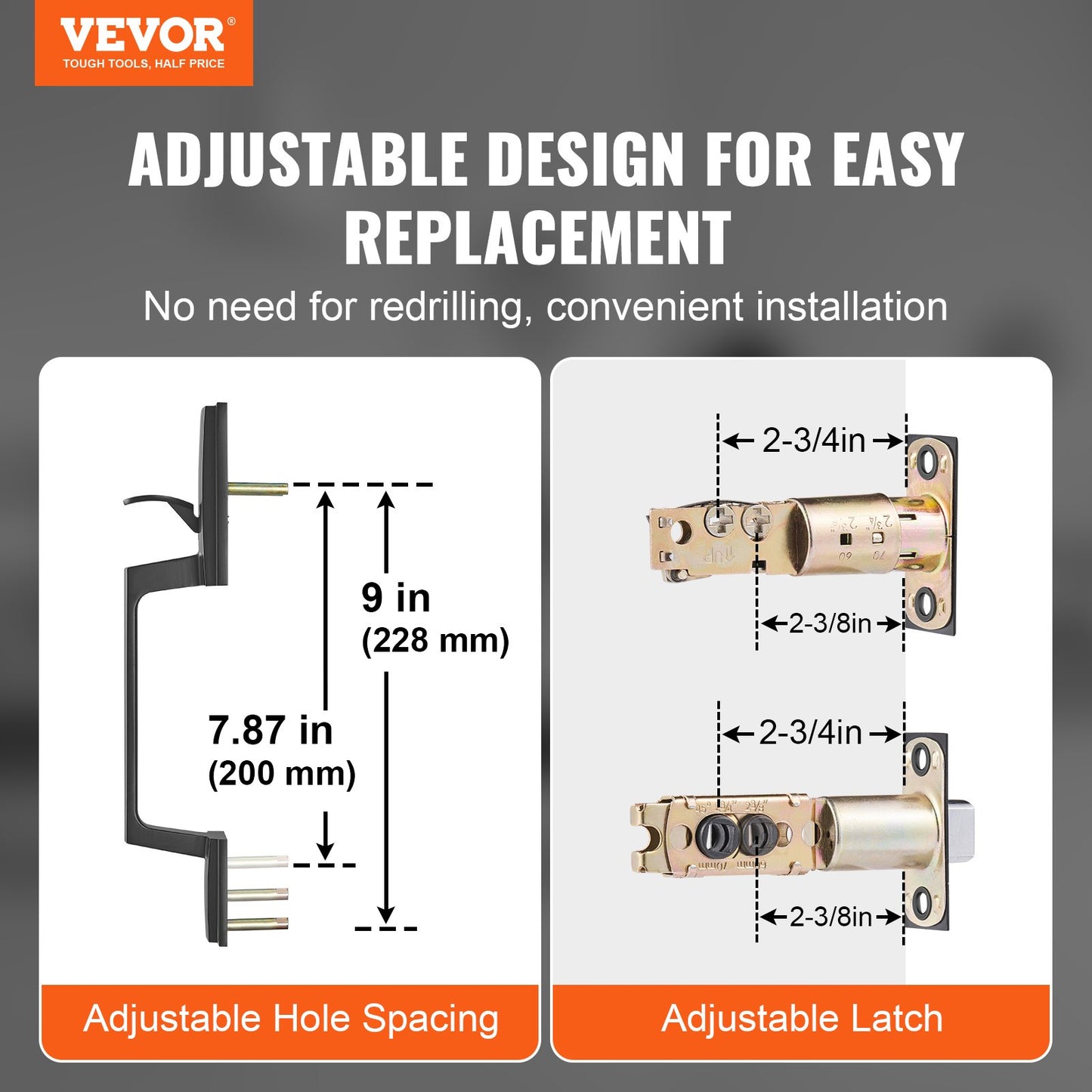 Front Door Handle and Deadbolt Set, Square Entry Handle Set with Lever, Single Cylinder, Adjustable Hole Space, Reversible for Right and Left Handed Entrance and Front Doors, Matte Black
