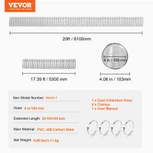 100mm x 6.1m Clear PVC Dust Collection Hose with Enhanced Stability