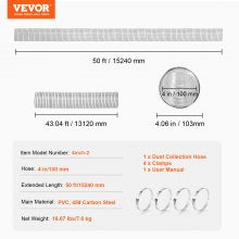 100mm x 15m PVC Dust Collection Hose - Flexible, Durable, Clear Design