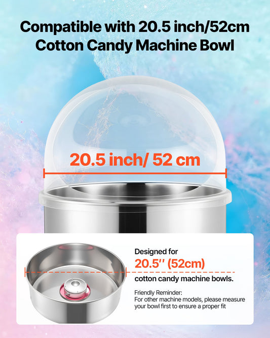 Cotton Candy Machine Cover, Transparent Acrylic Dome Bubble Shield, Cotton Candy Machine Bubble Shield Compatible with 52cm Cottons Candies Machines Bowl for Party, Shops, Bottom Groove Design