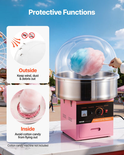 Cotton Candy Machine Cover, Transparent Acrylic Dome Bubble Shield, Cotton Candy Machine Bubble Shield Compatible with 52cm Cottons Candies Machines Bowl for Party, Shops, Bottom Groove Design