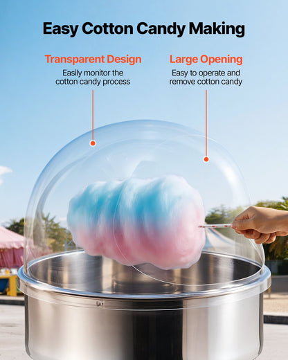 Cotton Candy Machine Cover, Transparent Acrylic Dome Bubble Shield, Cotton Candy Machine Bubble Shield Compatible with 52cm Cottons Candies Machines Bowl for Party, Shops, Bottom Groove Design