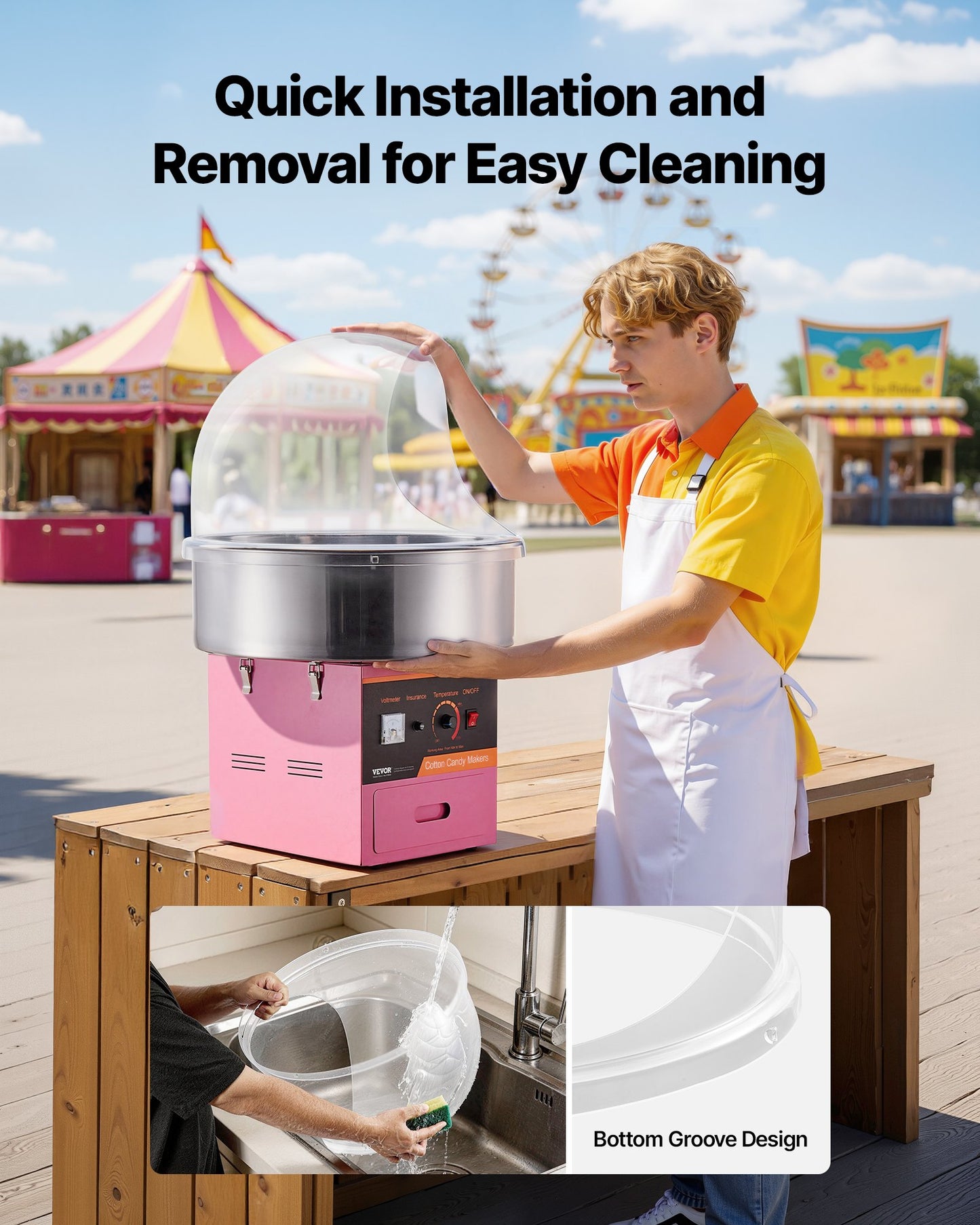 Cotton Candy Machine Cover, Transparent Acrylic Dome Bubble Shield, Cotton Candy Machine Bubble Shield Compatible with 52cm Cottons Candies Machines Bowl for Party, Shops, Bottom Groove Design