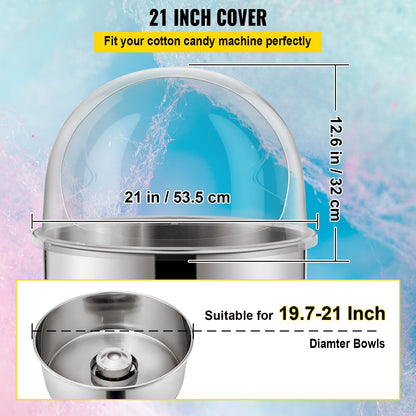 VEVOR Candy Machine Bubble Shield 20.5 Inch Clear Plastic Cotton Candy Cover for