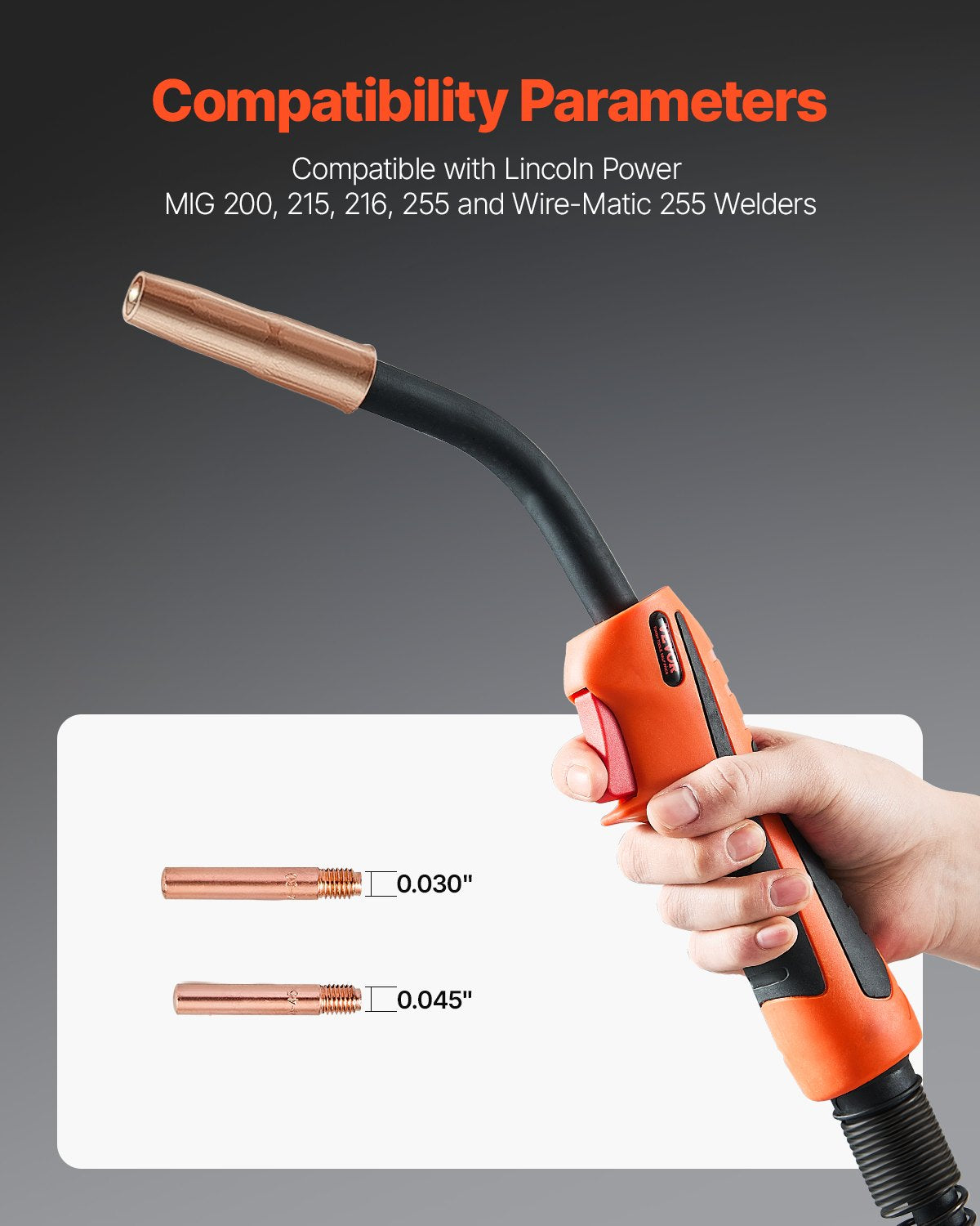 VEVOR 250Amp Mig Welding Gun with 15FT Cable for 0.035" & 0.045" Welding Wires