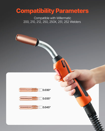 VEVOR 250Amp Mig Welding Gun with 15FT Cable for 0.030" 0.035" & 0.045" Wires