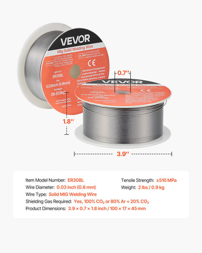 Solid MIG Welding Wire, ER308L 0.8mm 0.9kg, Low Spatter Stainless Steel Welding Wire with High Feedability for All-Position Gas Shielded Welding
