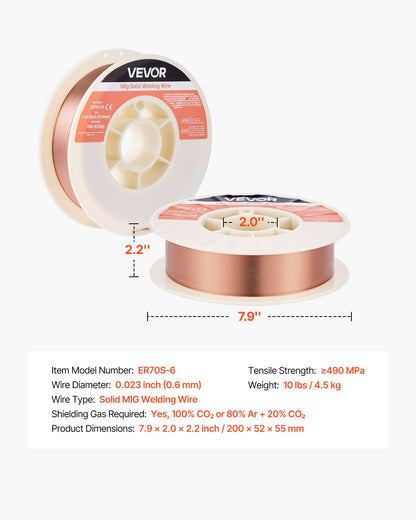 Solid MIG Welding Wire, ER70S-6 0.6mm 4.5kg, Low Spatter Mild Steel Welding Wire with High Deoxidizers for All-Position Gas Shielded Welding