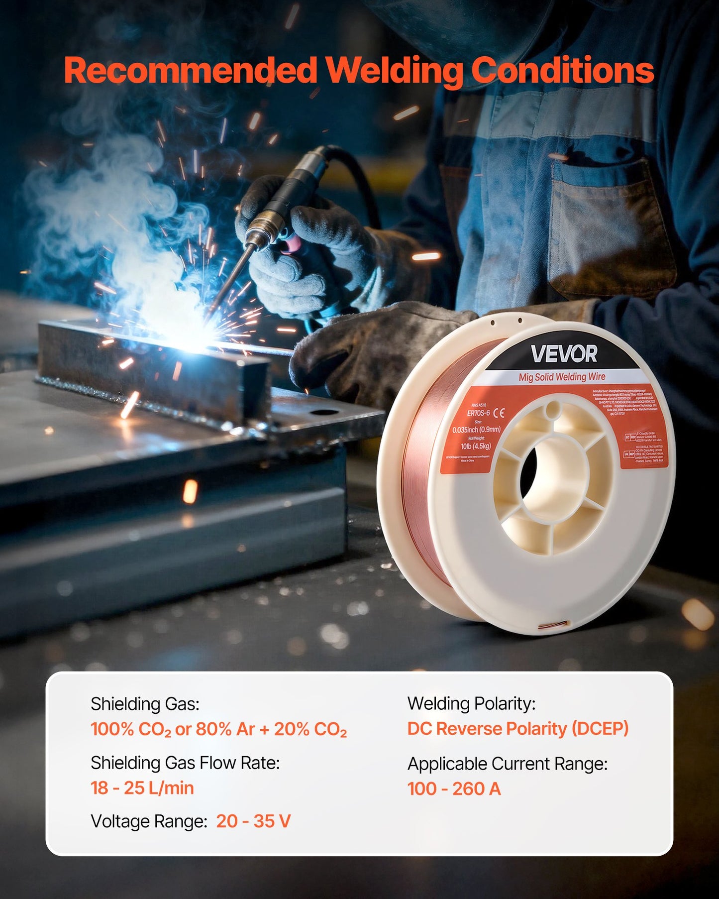 Solid MIG Welding Wire, ER70S-6 0.9mm 4.5kg, Low Spatter Mild Steel Welding Wire with High Deoxidizers for All-Position Gas Shielded Welding
