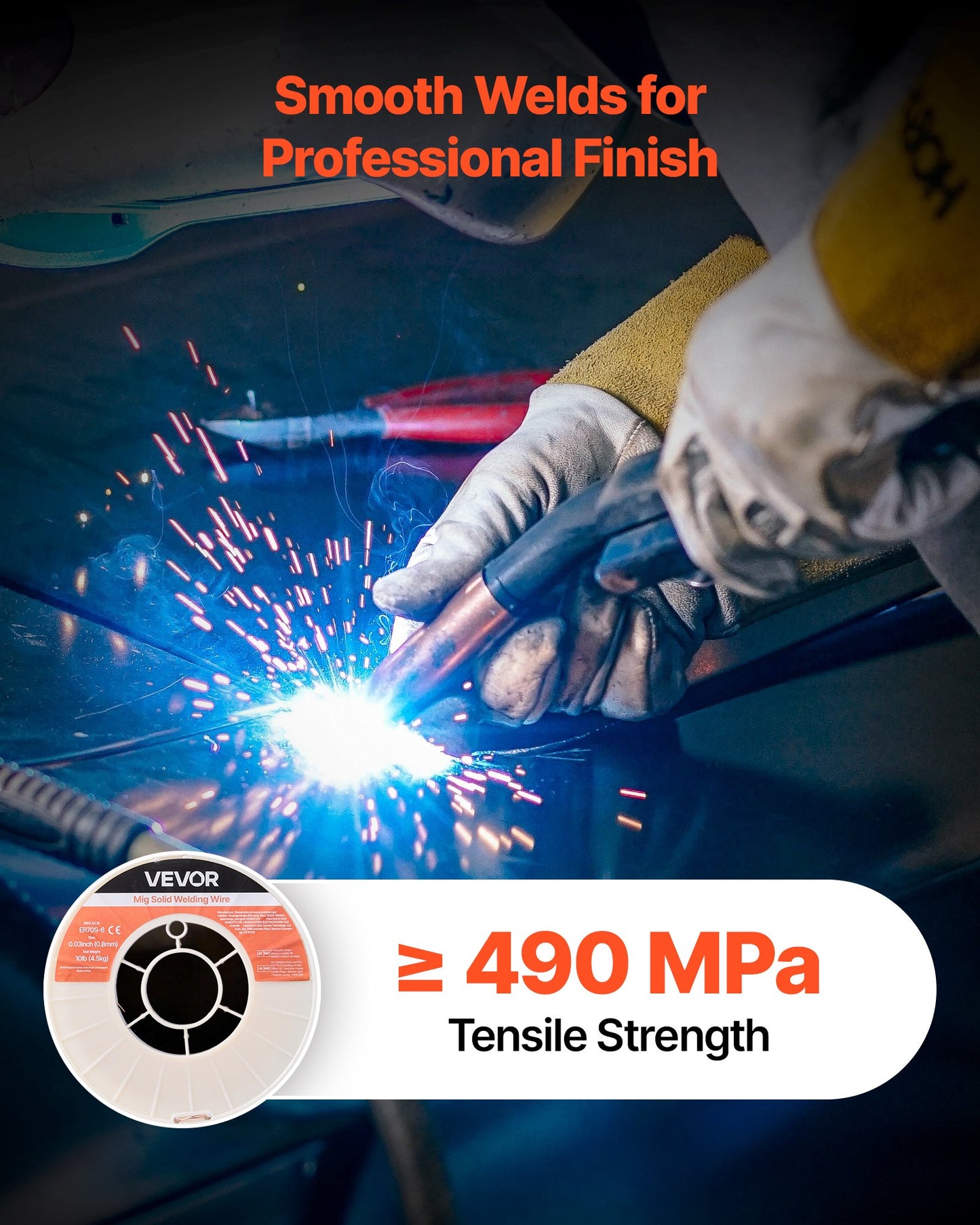 Solid MIG Welding Wire, ER70S-6 0.8mm 4.5kg, Low Spatter Mild Steel Welding Wire with High Deoxidizers for All-Position Gas Shielded Welding