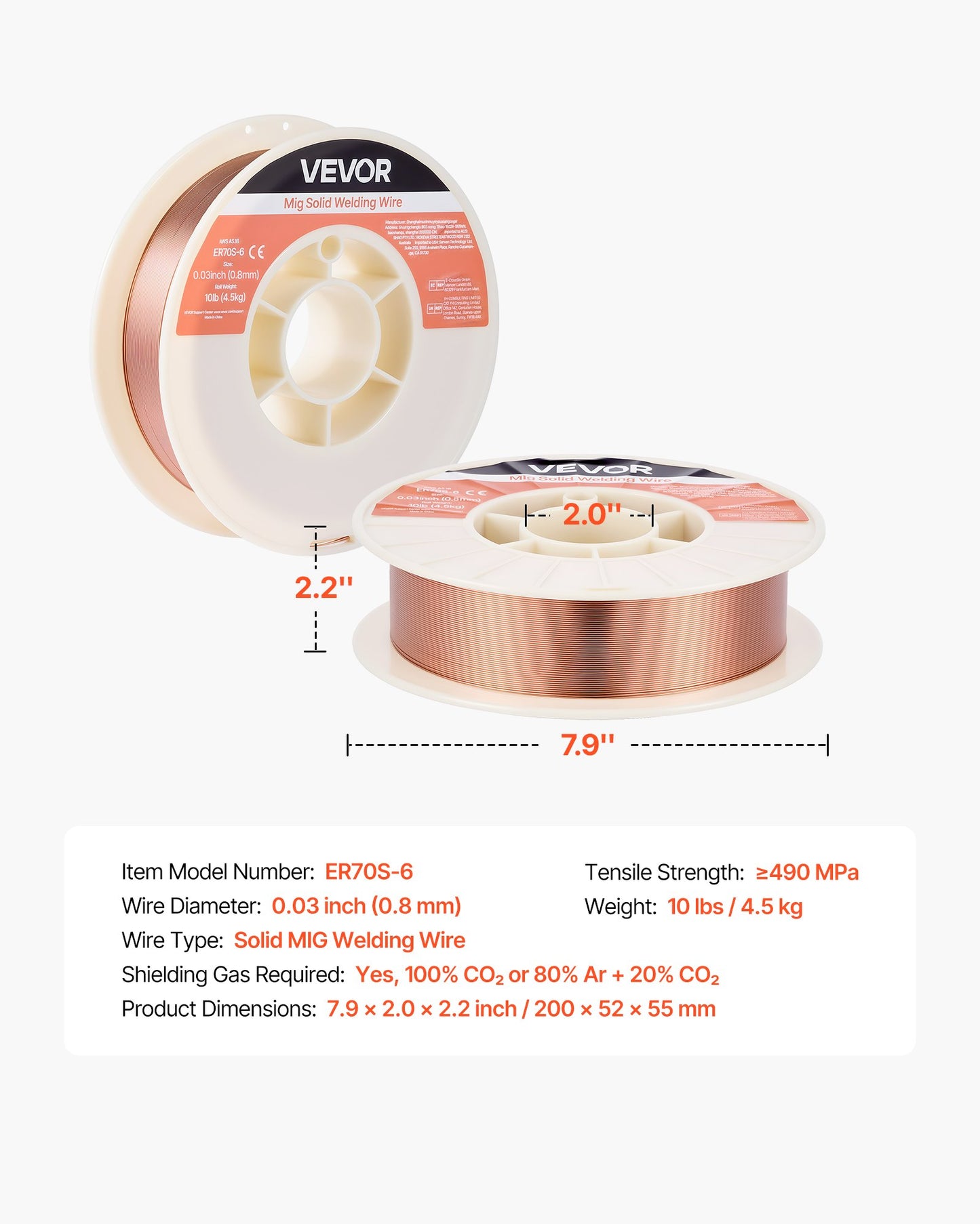 Solid MIG Welding Wire, ER70S-6 0.8mm 4.5kg, Low Spatter Mild Steel Welding Wire with High Deoxidizers for All-Position Gas Shielded Welding