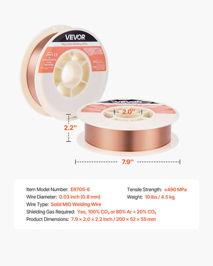 Solid MIG Welding Wire, ER70S-6 0.8mm 4.5kg, Low Spatter Mild Steel Welding Wire with High Deoxidizers for All-Position Gas Shielded Welding