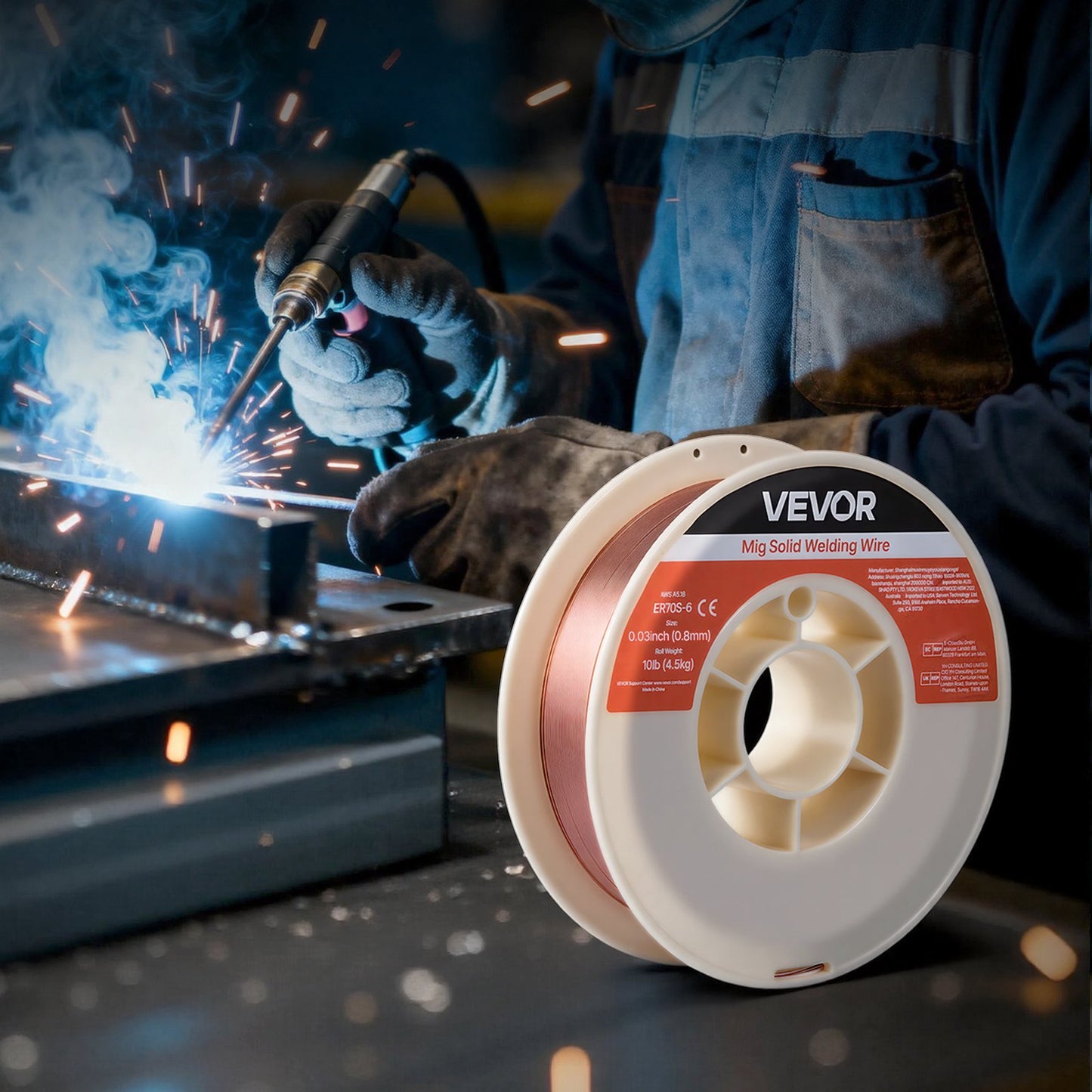 Solid MIG Welding Wire, ER70S-6 0.8mm 4.5kg, Low Spatter Mild Steel Welding Wire with High Deoxidizers for All-Position Gas Shielded Welding