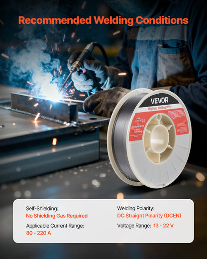 Flux Core MIG Welding Wire, E71T-11 0.8mm 4.5kg, Gasless Mild Steel Welding Wire with Low Spatter for All Position Arc Welding, Self-Shielded for Outdoor Use