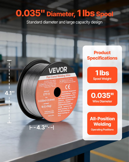 Flux Core MIG Welding Wire, E71T-11 0.9mm 0.45kg, Gasless Mild Steel Welding Wire with Low Spatter for All Position Arc Welding, Self-Shielded for Outdoor Use (Pack of 2 Rolls)